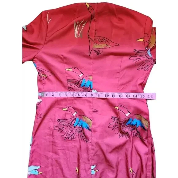 Rachel Antonoff Willow Mallard Duck Wrap Dress Red Novelty Animal Belted Midi S - Picture 9 of 10